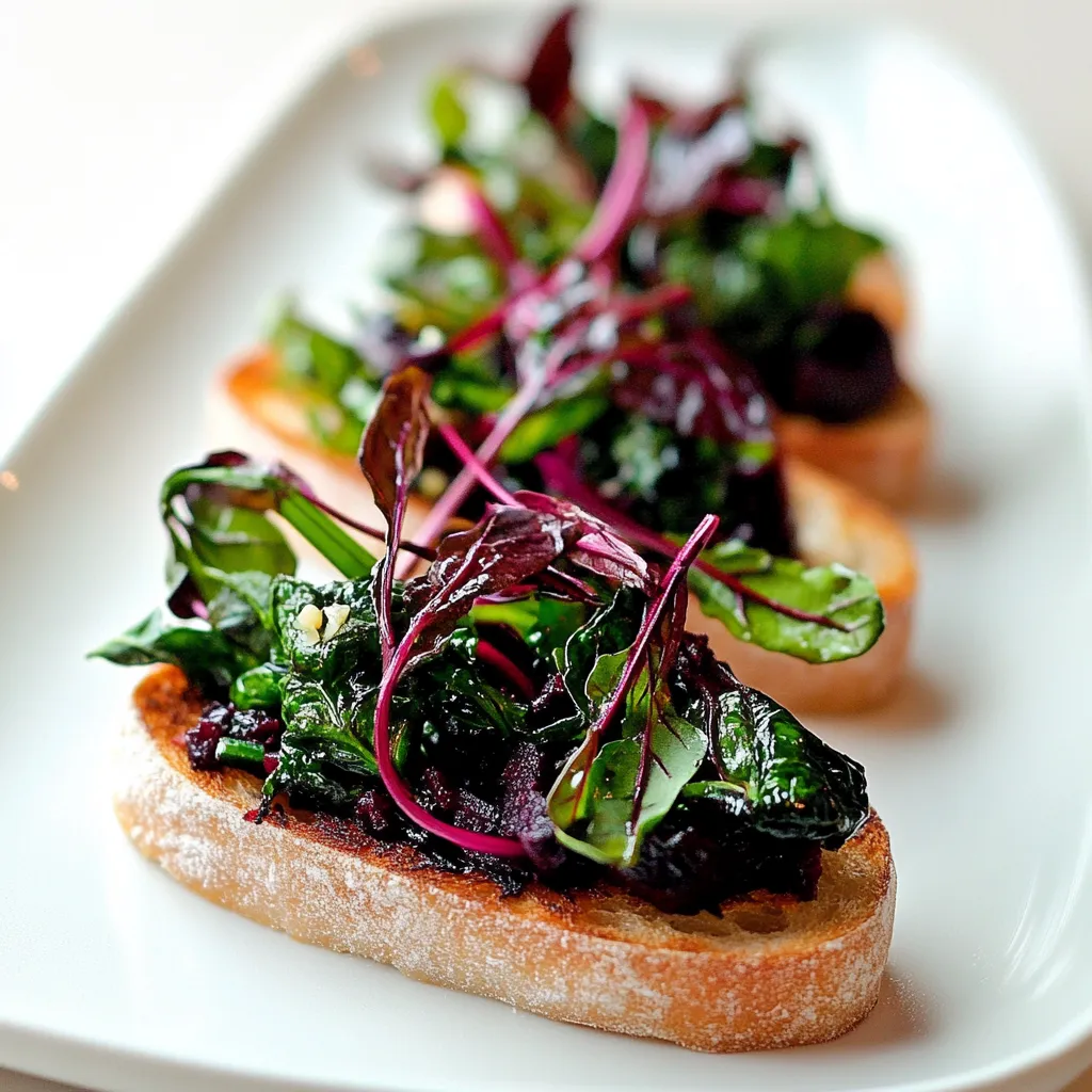 Beet Green Garlic Scape Bruschetta