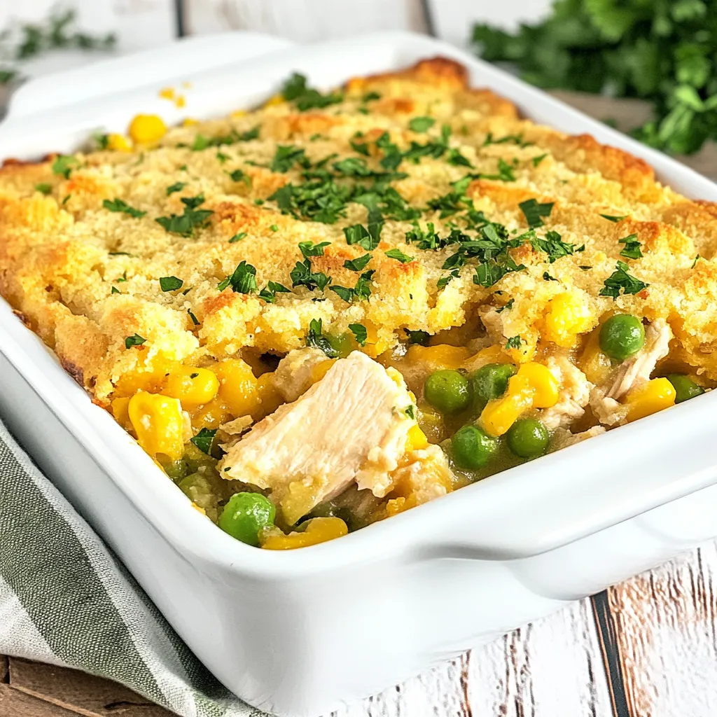 Chicken Pot Pie Cornbread Casserole