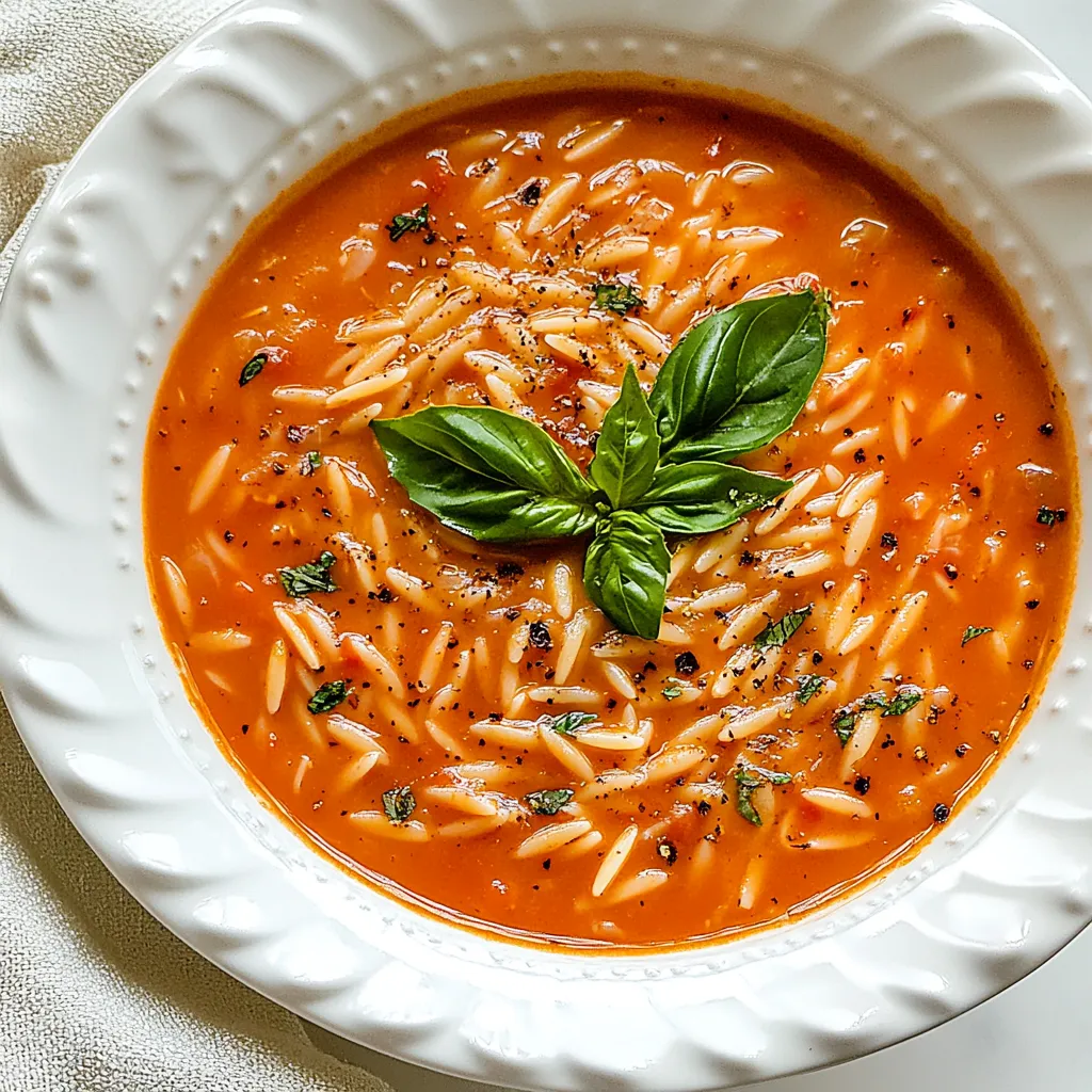 Creamy Roasted Red Pepper Tomato and Orzo Soup