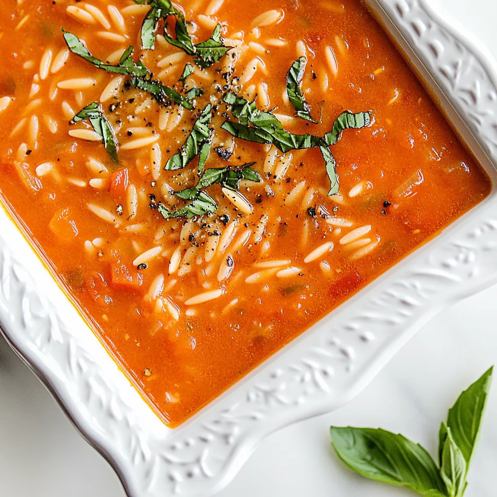 Creamy Roasted Red Pepper Tomato and Orzo Soup