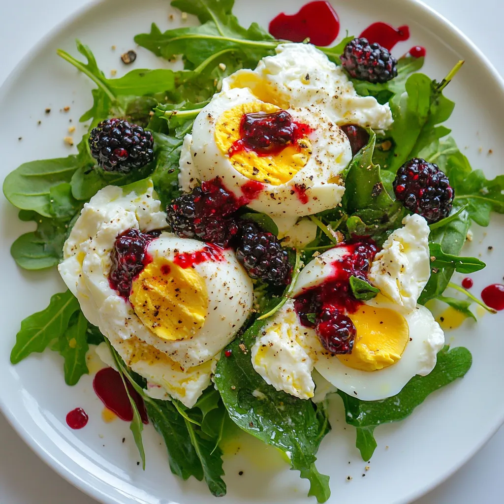 Mozzarella Poached Egg Salad with Blackberry Vinaigrette