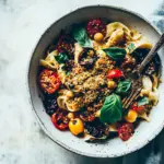 Rustic Vegan Pasta with Cheesy Chickpea Crumble Heirloom Tomatoes