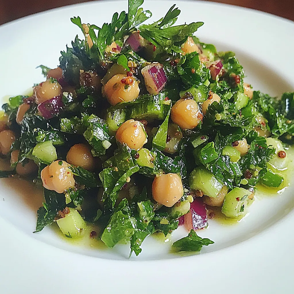 Israeli Chickpea Salad with Mustard Greens