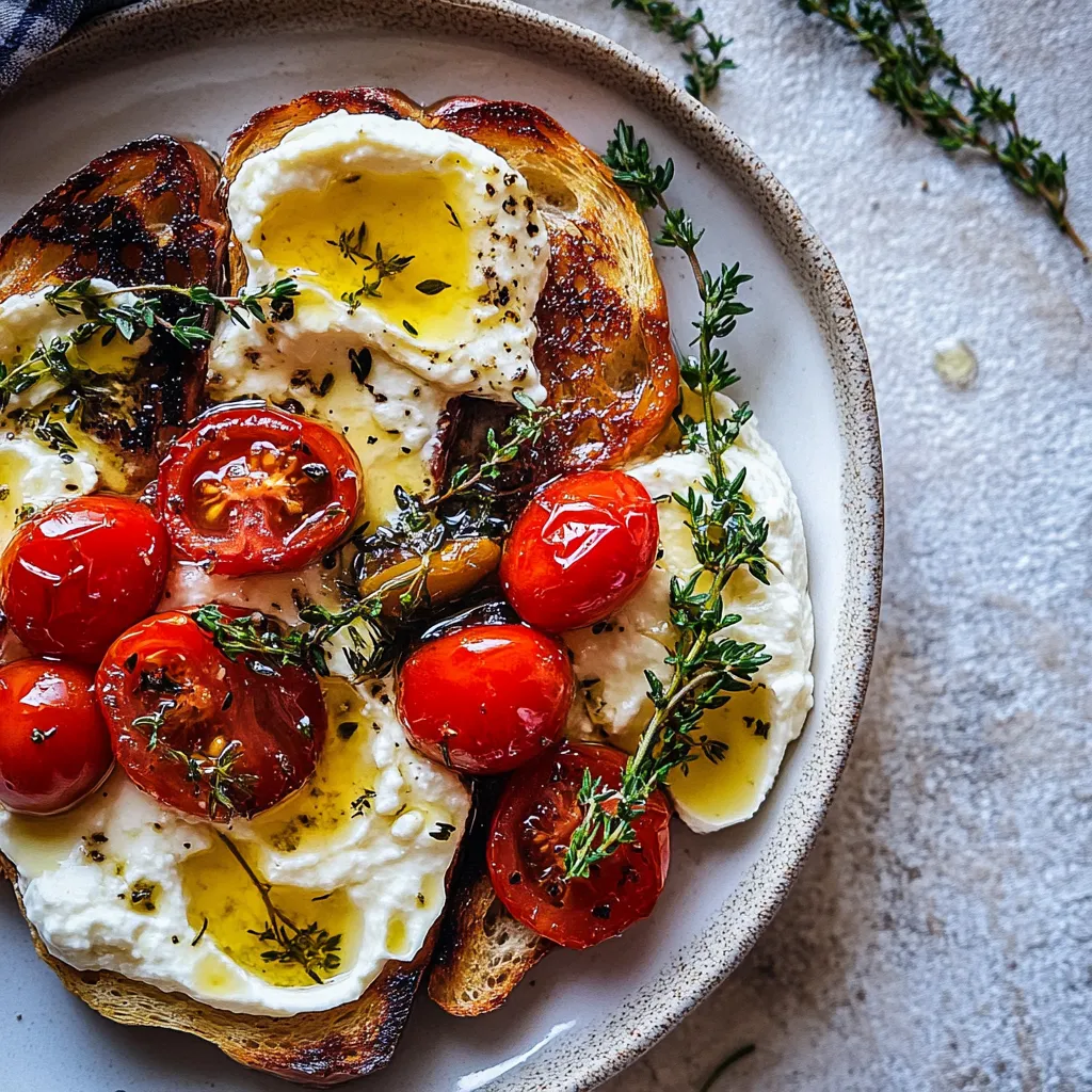 Whipped Ricotta Toast with Marinated Tomatoes and Lemon Thyme Honey
