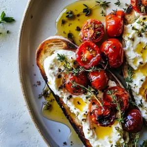 Whipped Ricotta Toast with Marinated Tomatoes and Lemon Thyme Honey