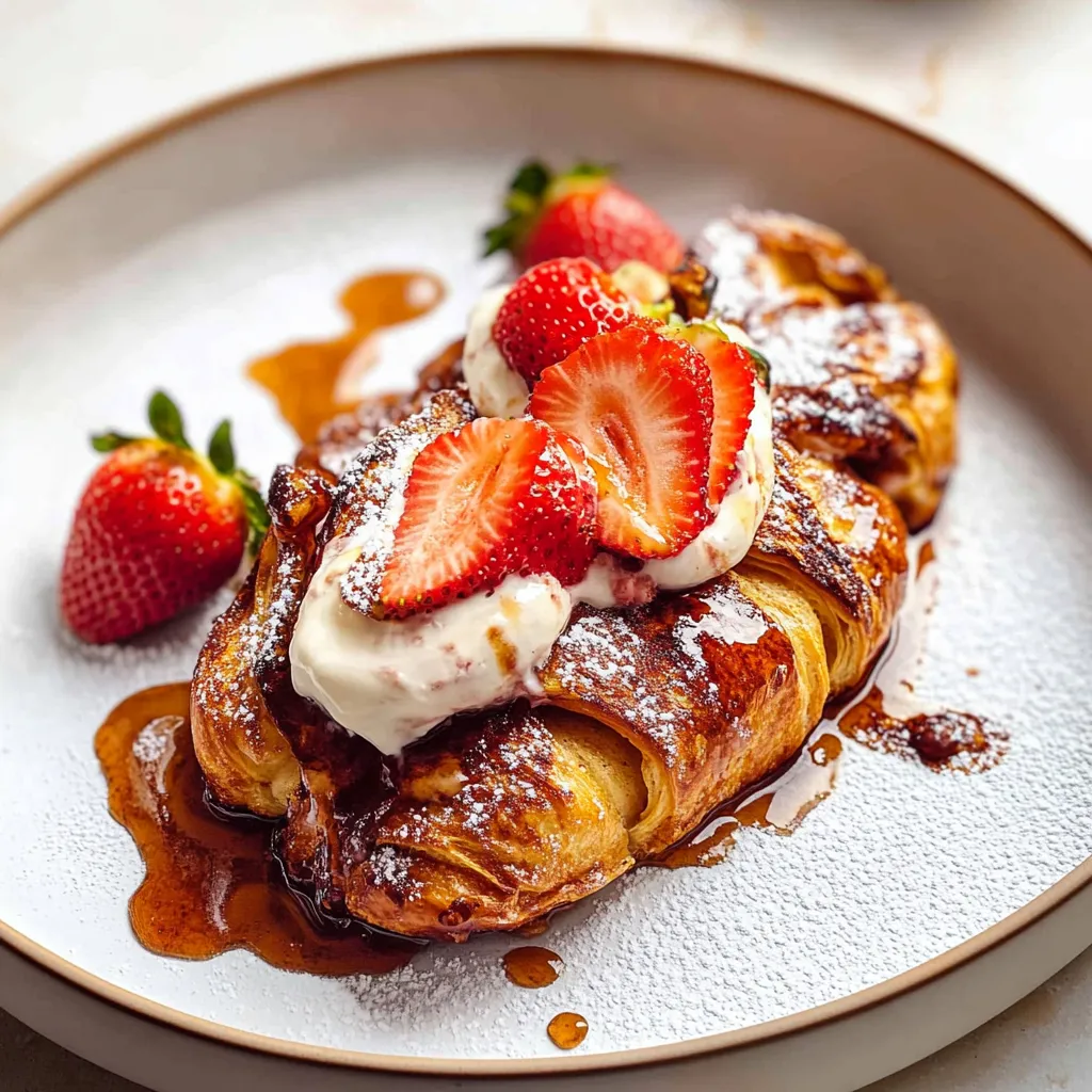 Baked Strawberry and Cream Stuffed Croissant French Toast