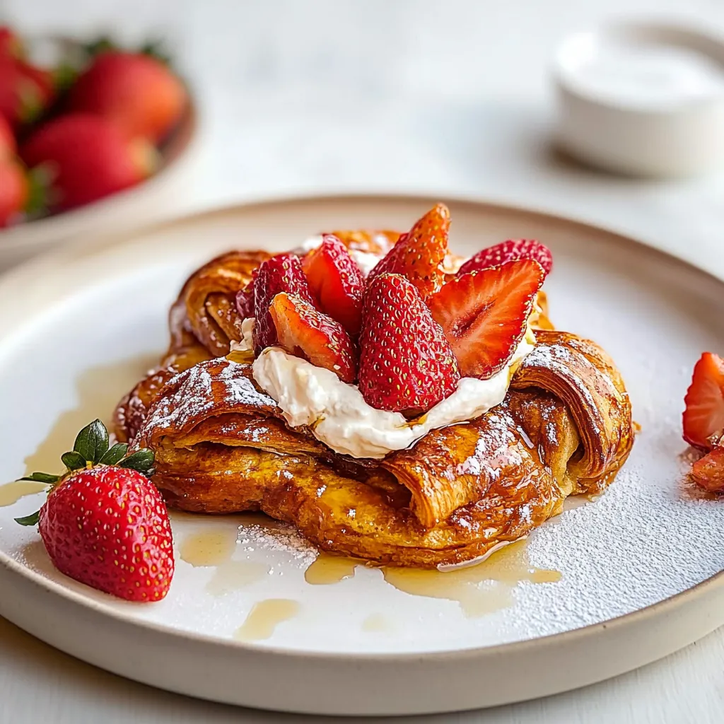 Baked Strawberry and Cream Stuffed Croissant French Toast