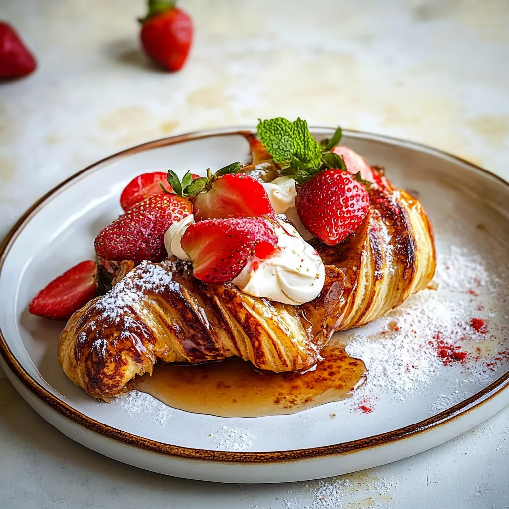Baked Strawberry and Cream Stuffed Croissant French Toast