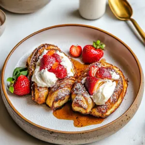 Baked Strawberry and Cream Stuffed Croissant French Toast