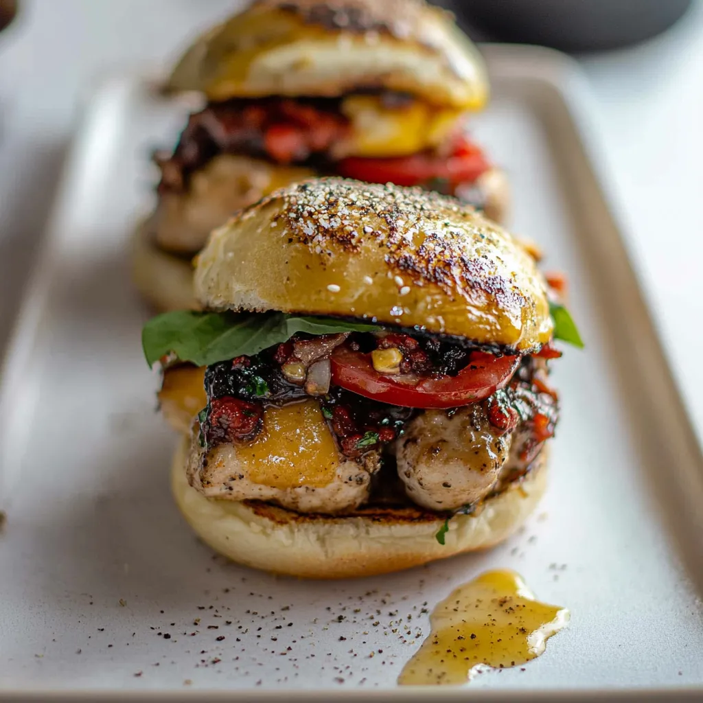 Cheesy Bruschetta Chicken Burgers