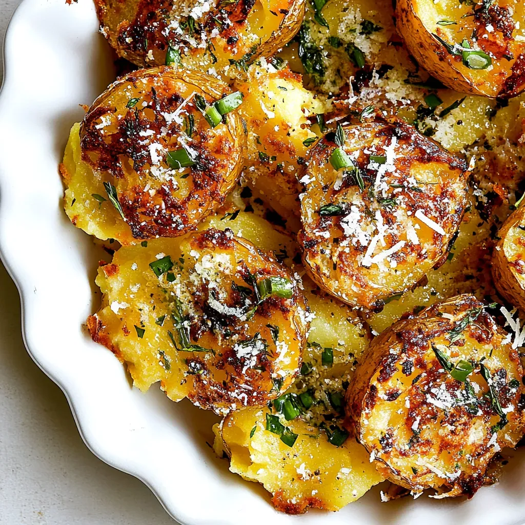 Crispy Garlic Butter Parmesan Smashed Potatoes