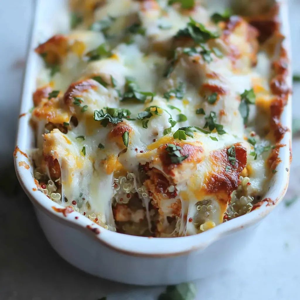 Easy Creamy Buffalo Chicken Quinoa Bake