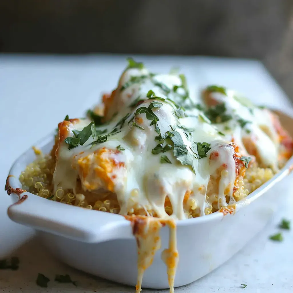 Easy Creamy Buffalo Chicken Quinoa Bake