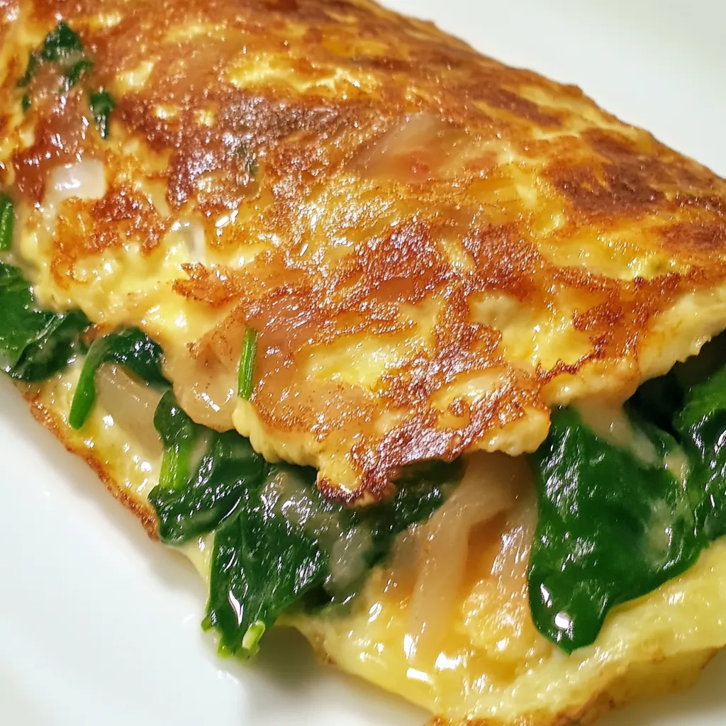 Fresh Egg Omelette with Sweet Onion Marmalade Spinach