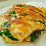 Fresh Egg Omelette with Sweet Onion Marmalade Spinach