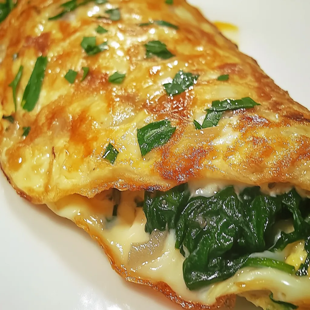 Fresh Egg Omelette with Sweet Onion Marmalade Spinach