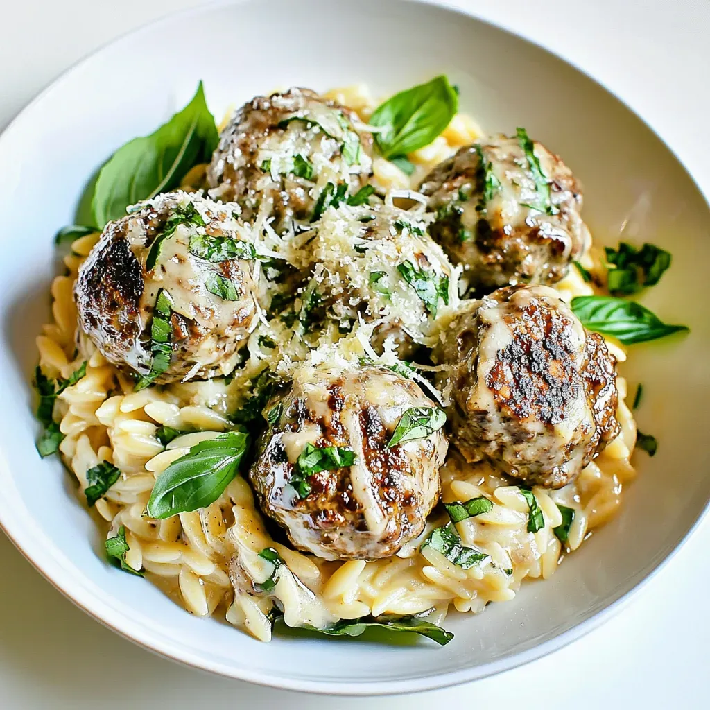 Garlic Parmesan Meatballs and Orzo