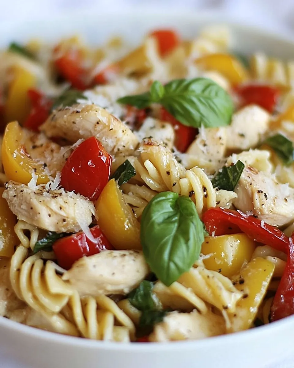 Garlic Parmesan Pasta with Chicken Roasted Bell Peppers