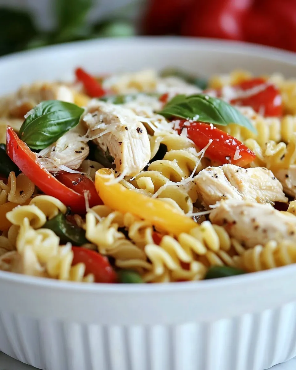 Garlic Parmesan Pasta with Chicken Roasted Bell Peppers