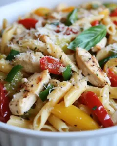 Garlic Parmesan Pasta with Chicken Roasted Bell Peppers