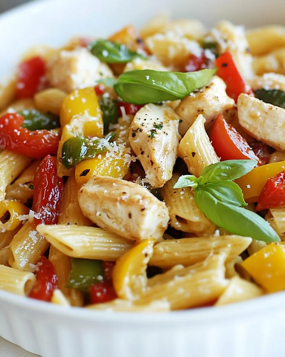 Garlic Parmesan Pasta with Chicken Roasted Bell Peppers