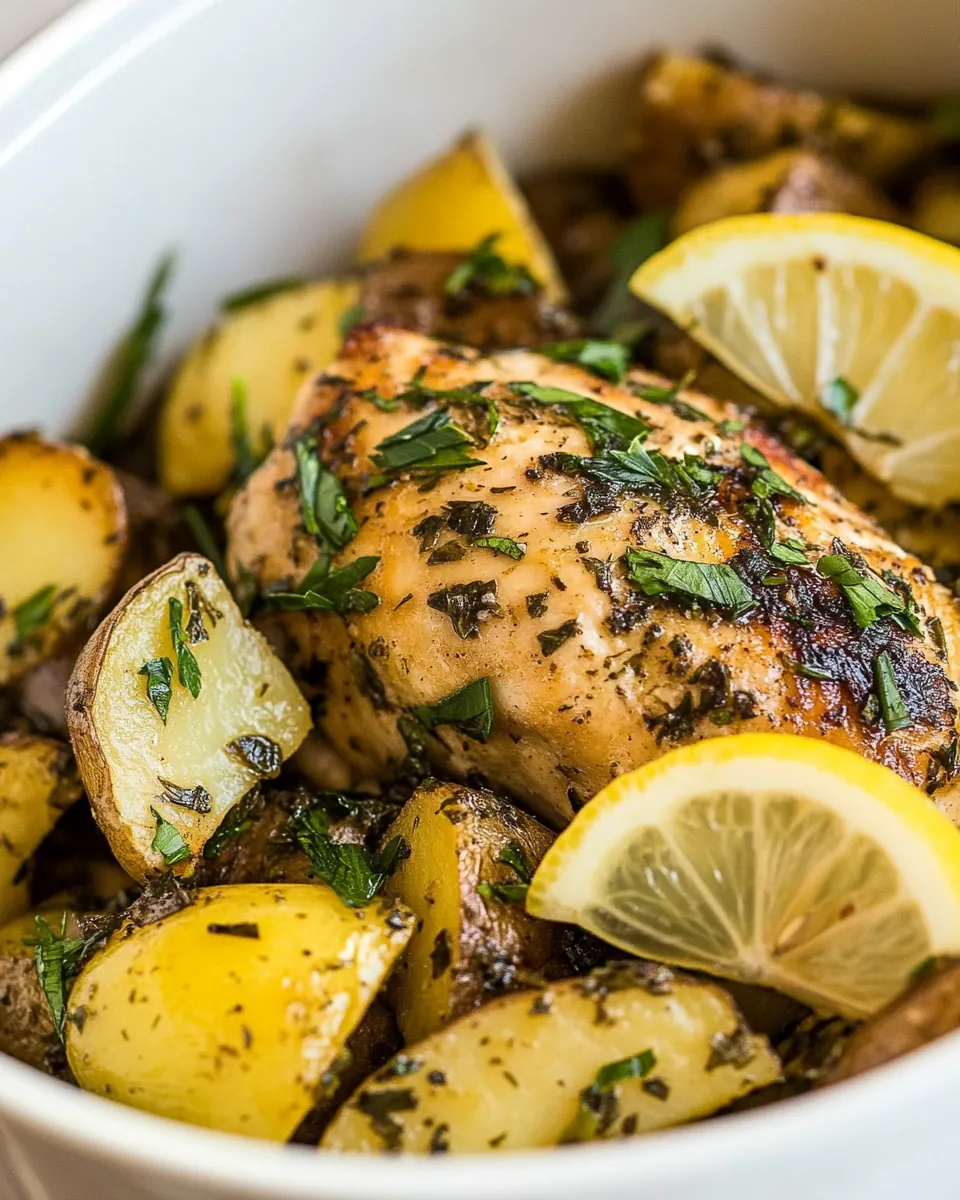 Greek Slow Cooker Lemon Chicken and Potatoes