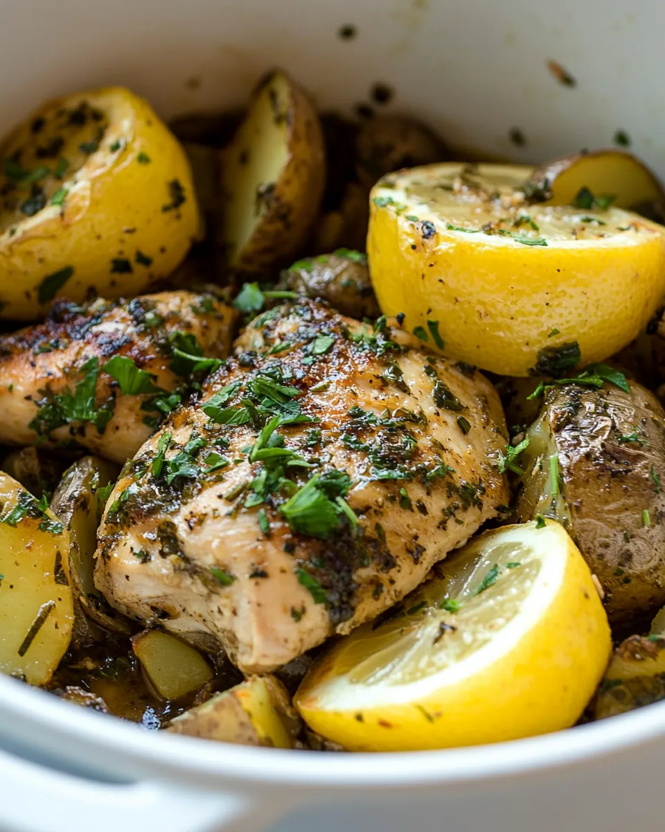 Greek Slow Cooker Lemon Chicken and Potatoes