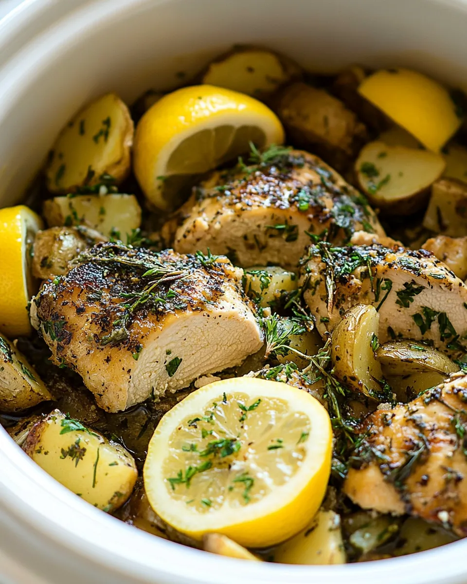 Greek Slow Cooker Lemon Chicken and Potatoes