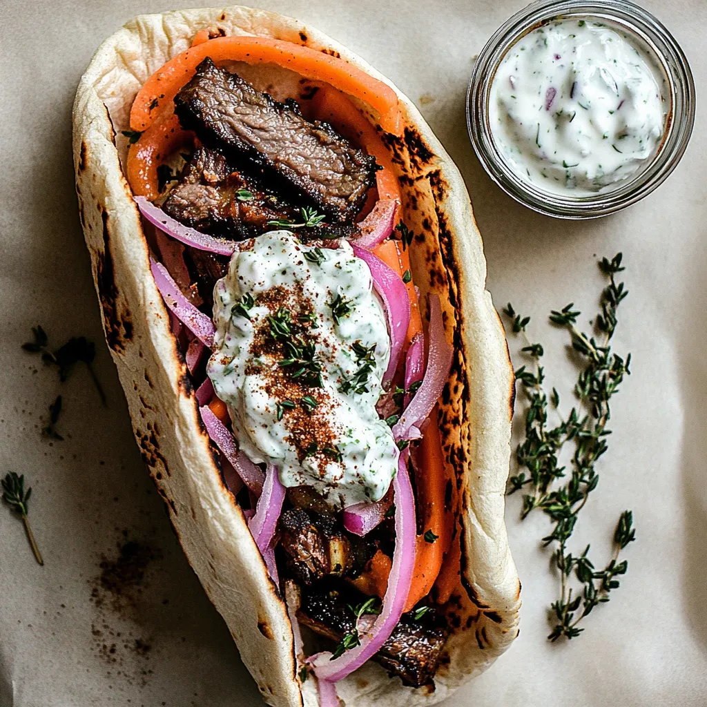 Greek Style Roasted Lamb Gyros with Harissa Spiced Tzatziki