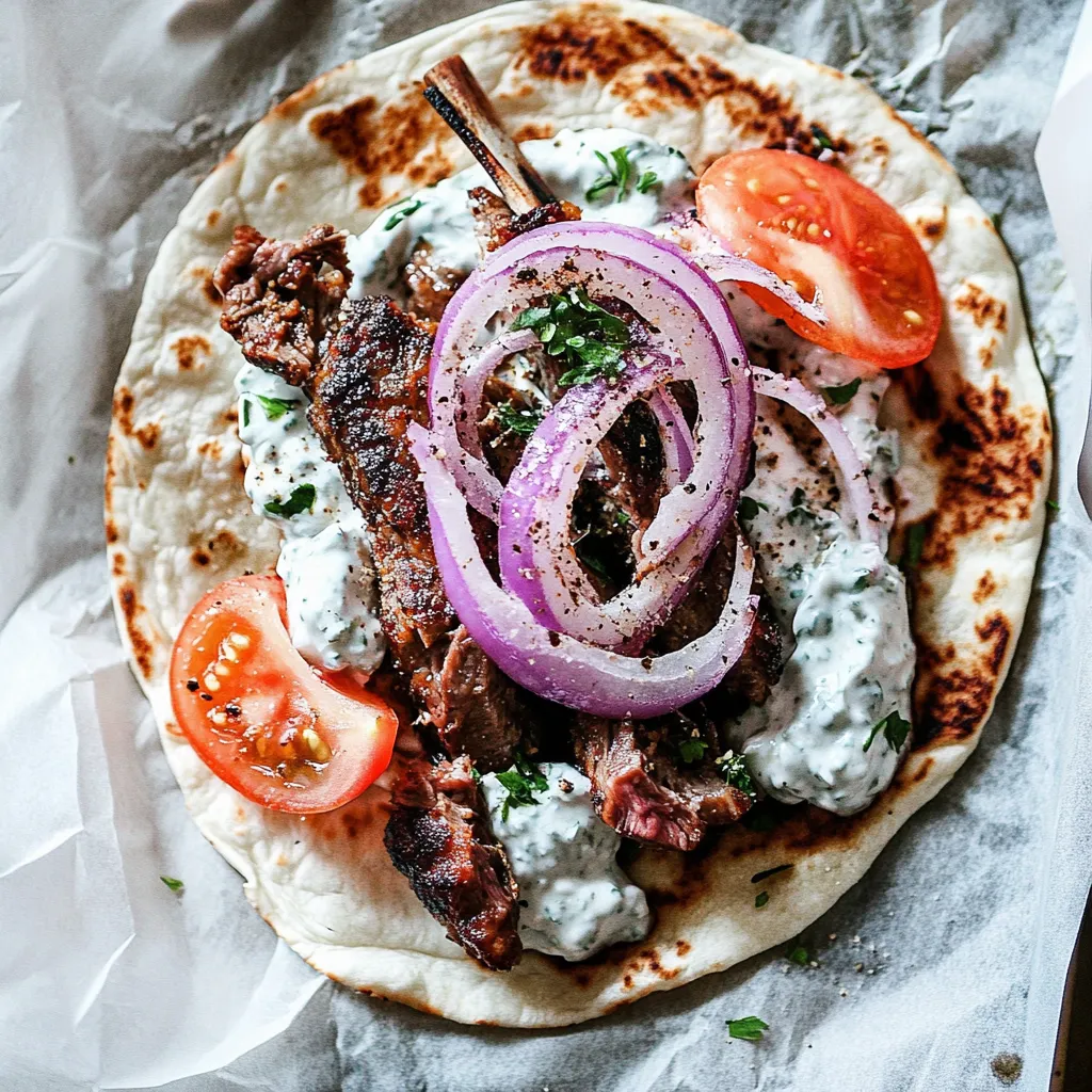 Greek Style Roasted Lamb Gyros with Harissa Spiced Tzatziki