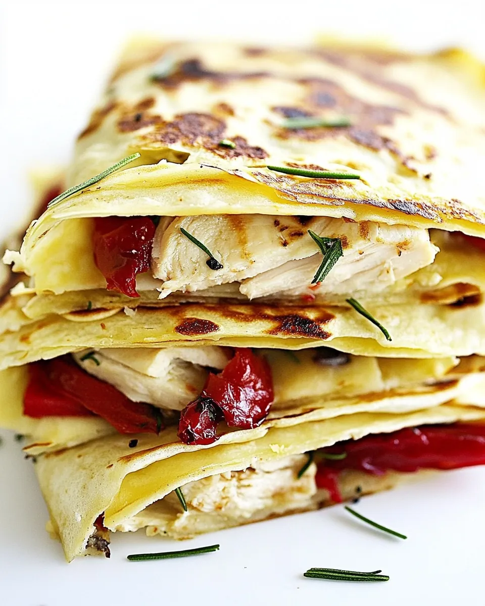 Grilled Chicken and Roasted Red Peppers Crepe Quesadilla
