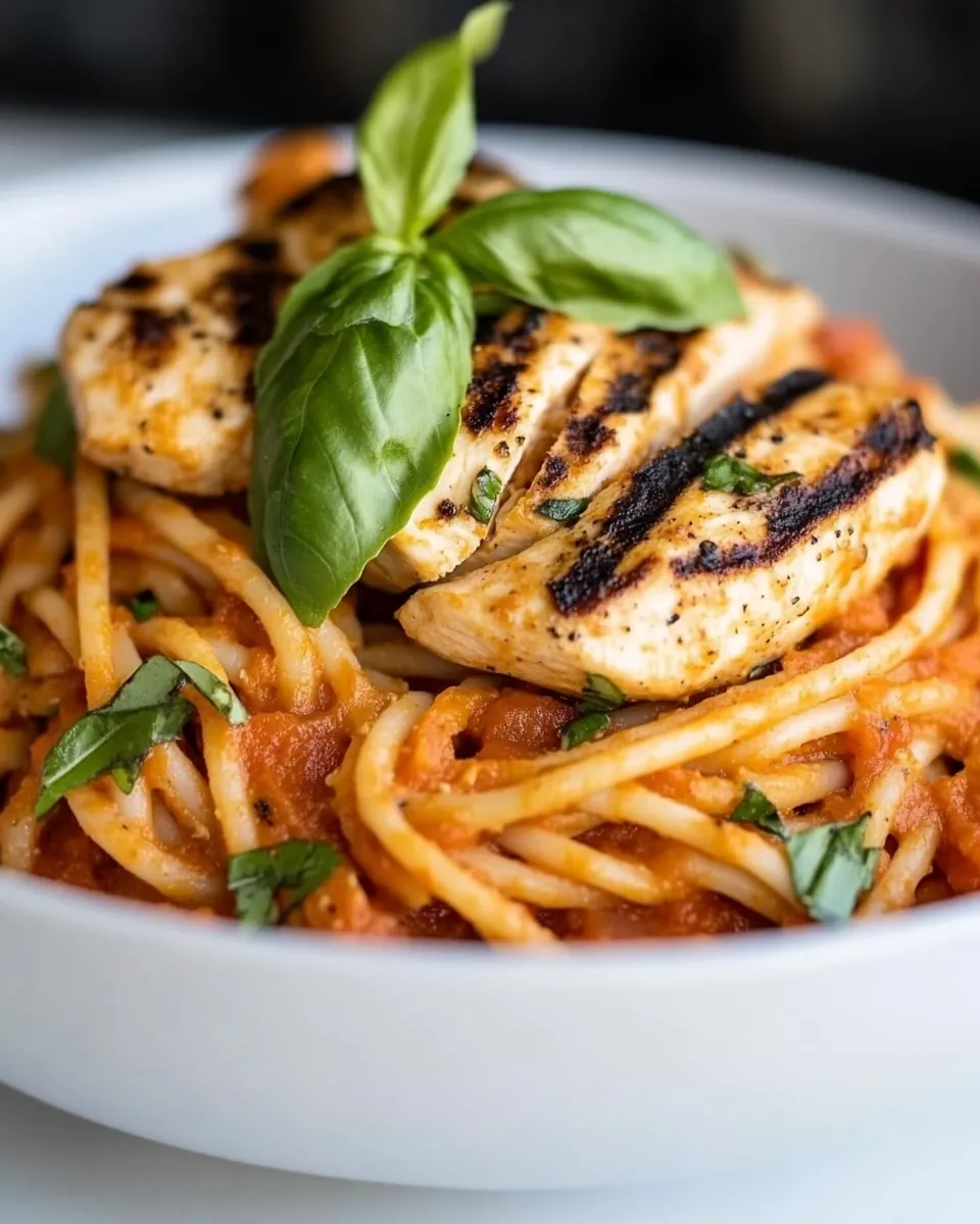 Grilled Chicken with Red Pepper Pasta