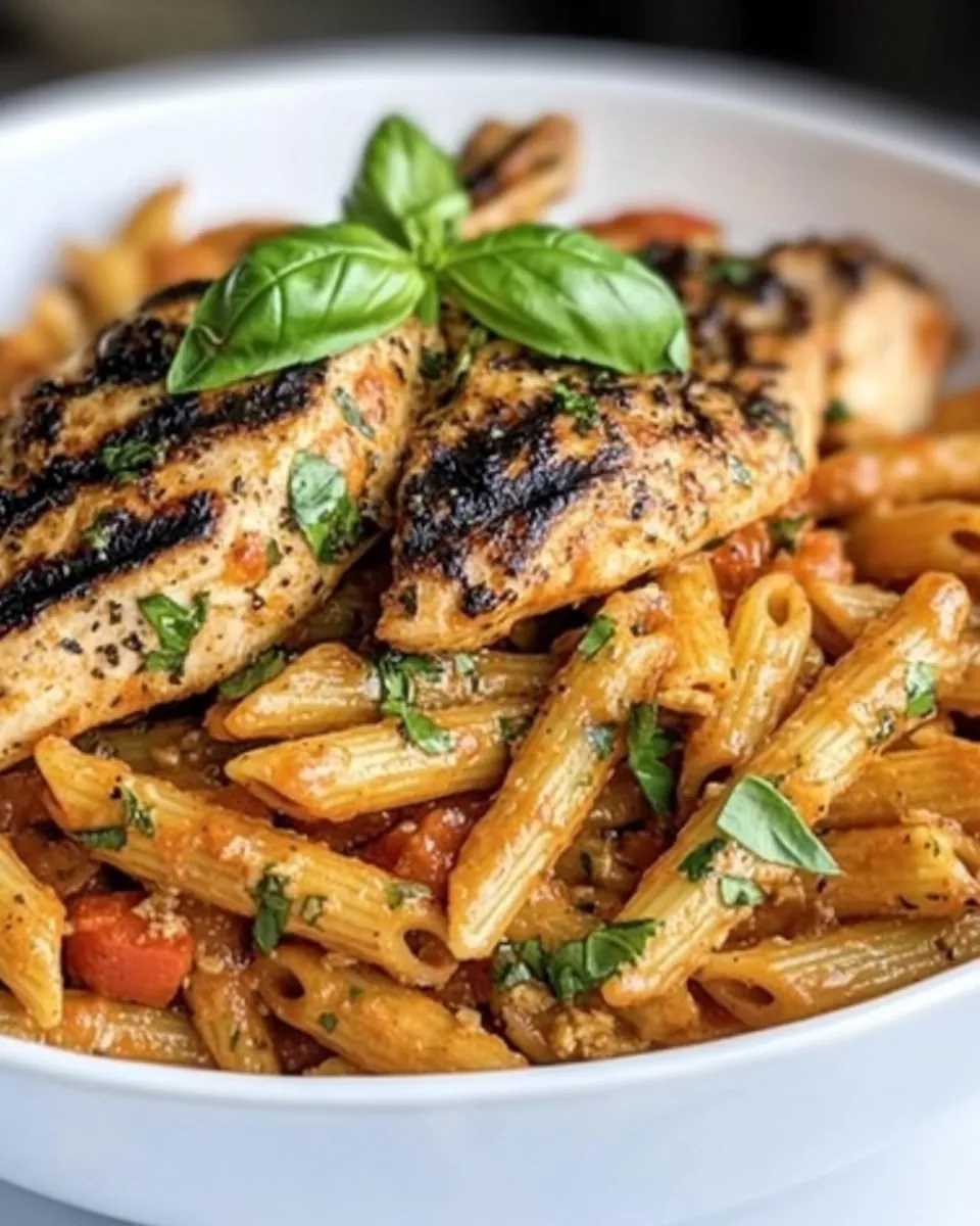 Grilled Chicken with Red Pepper Pasta