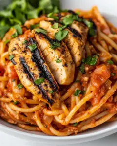 Grilled Chicken with Red Pepper Pasta