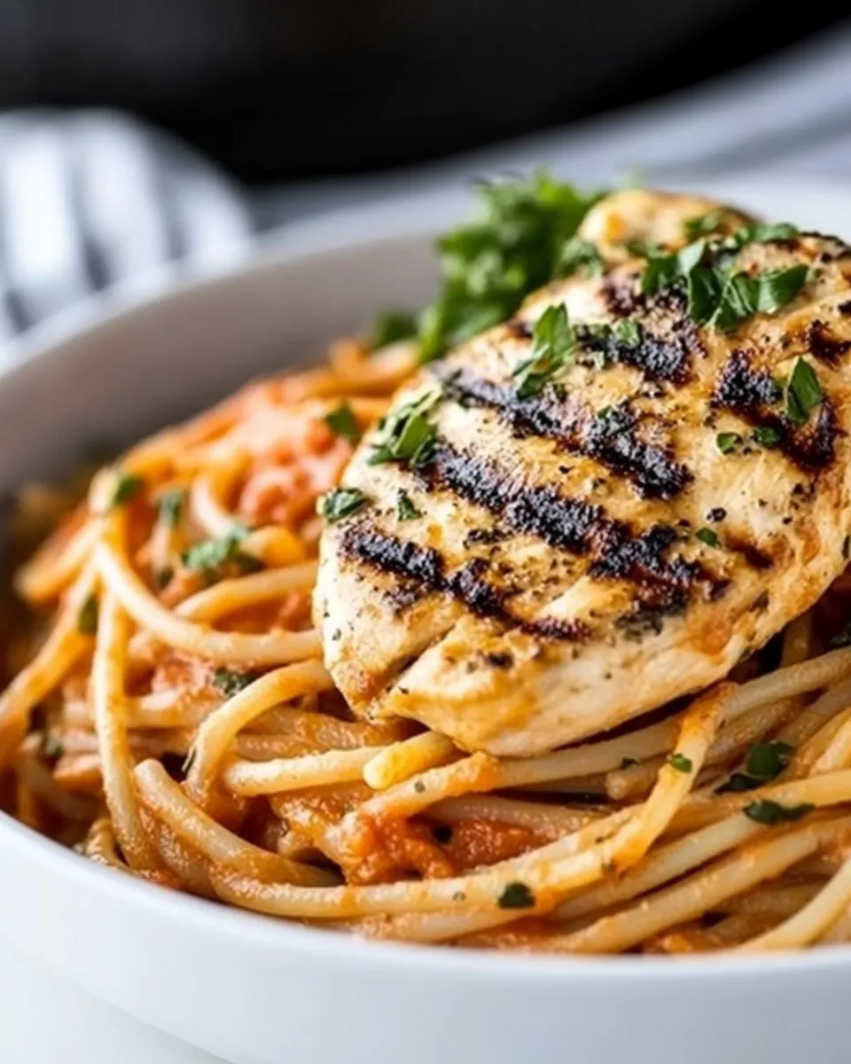 Grilled Chicken with Red Pepper Pasta