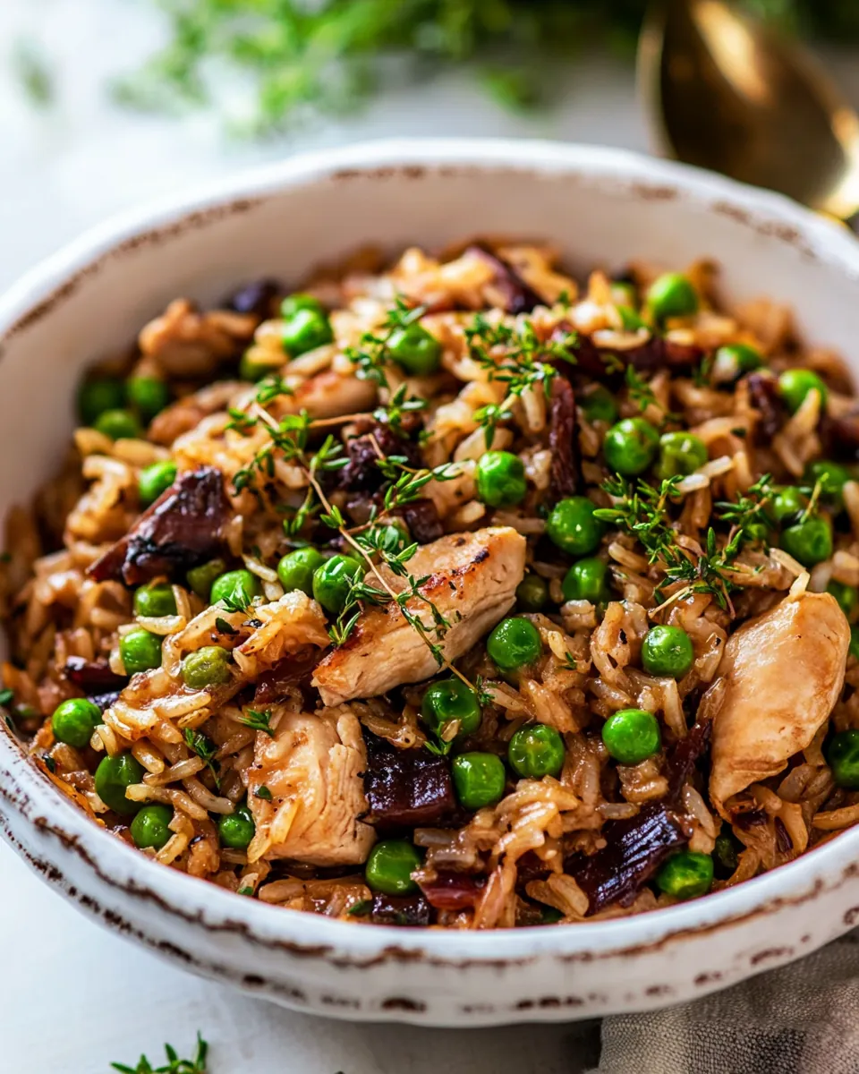 Healthy Sautéed Rice with Peas and Chicken