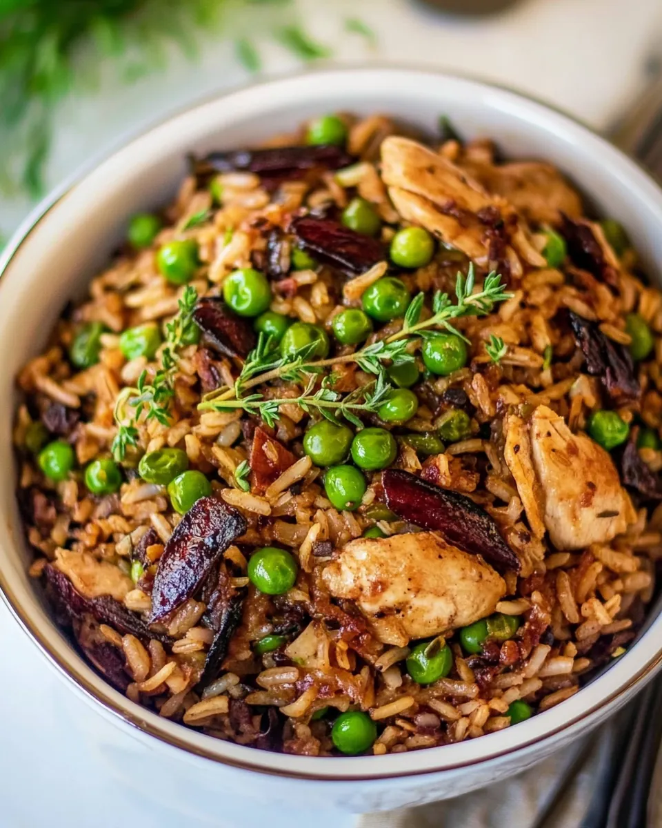 Healthy Sautéed Rice with Peas and Chicken