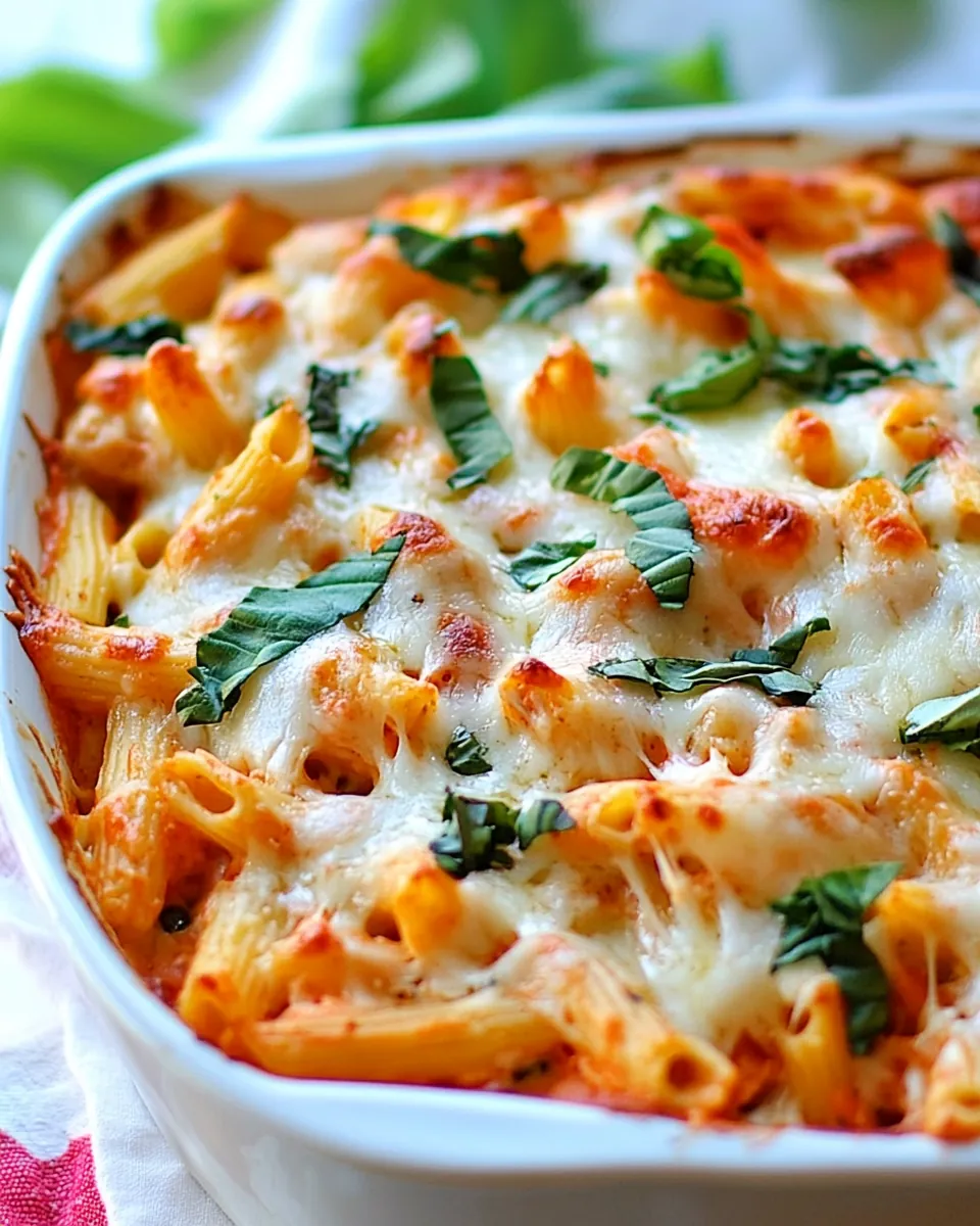 Healthy Three Cheese Chicken Penne Pasta Bake