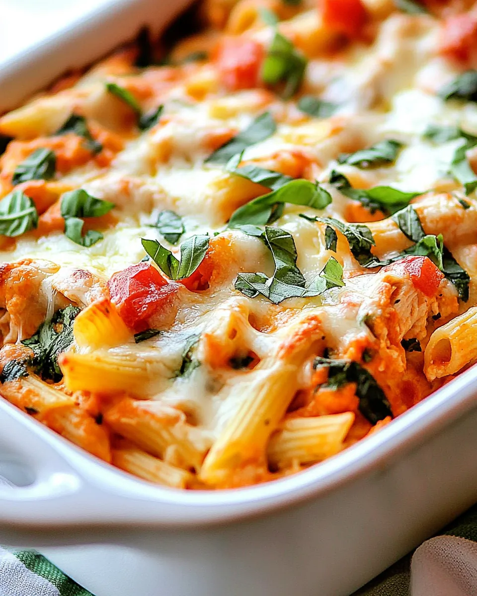 Healthy Three Cheese Chicken Penne Pasta Bake