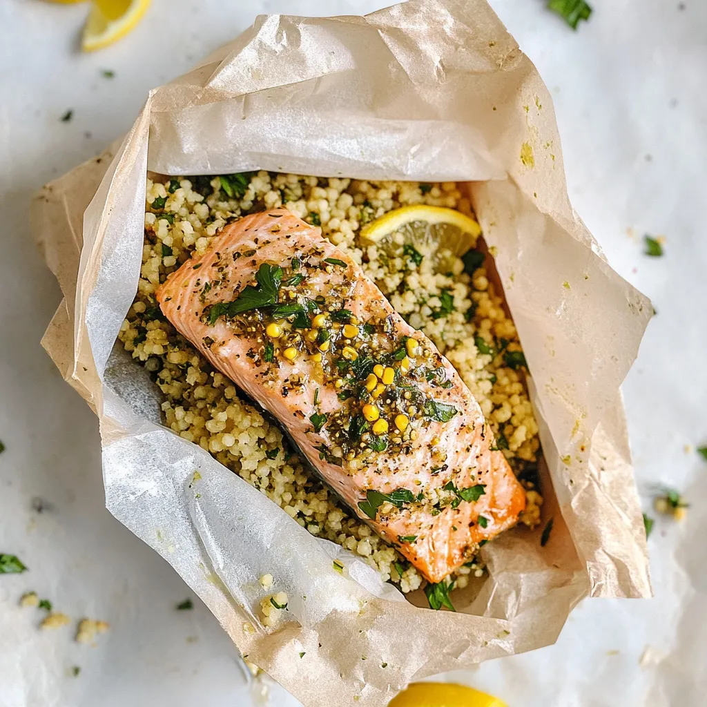 Herb Butter Salmon Couscous Parchment Packets