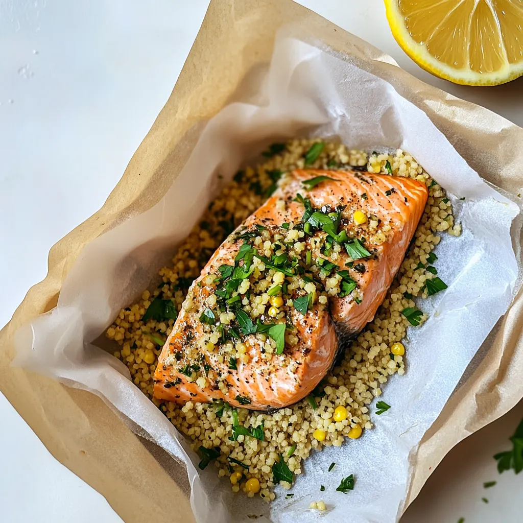 Herb Butter Salmon Couscous Parchment Packets