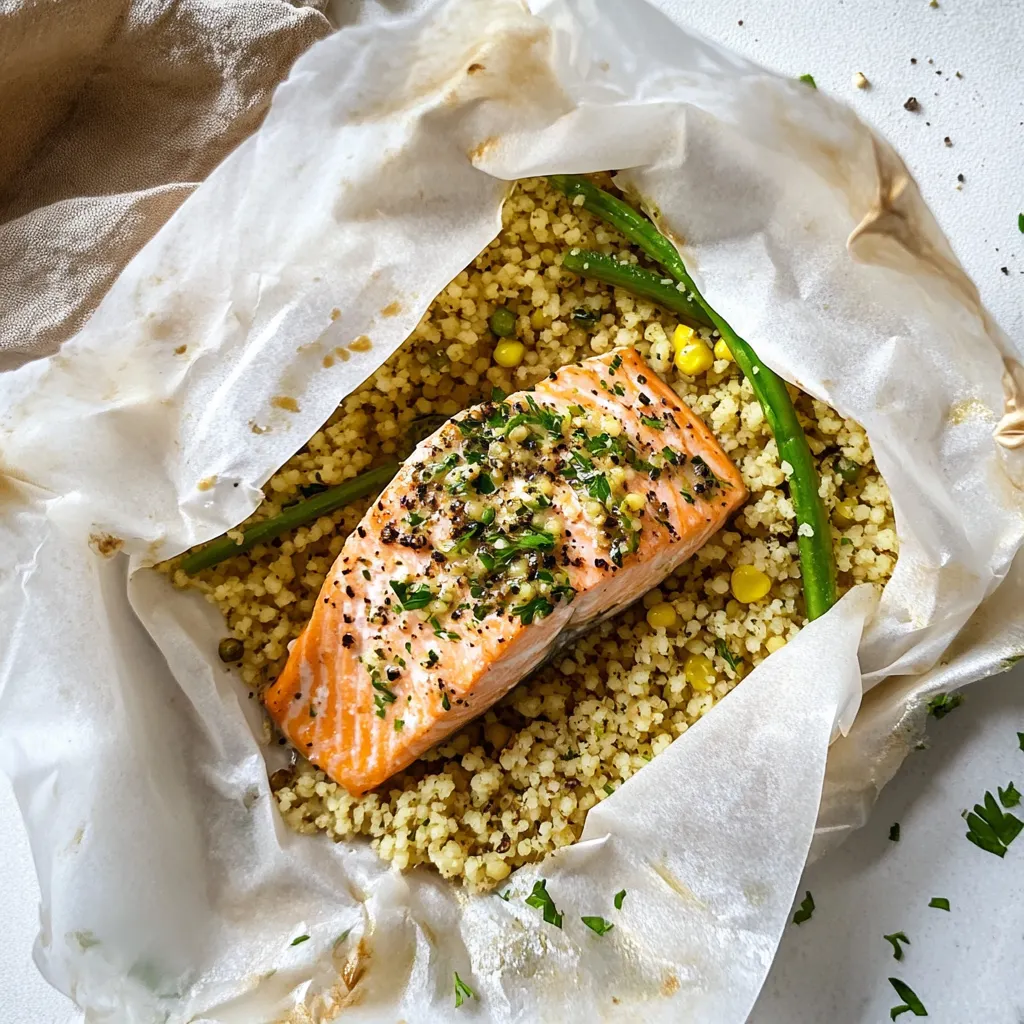 Herb Butter Salmon Couscous Parchment Packets