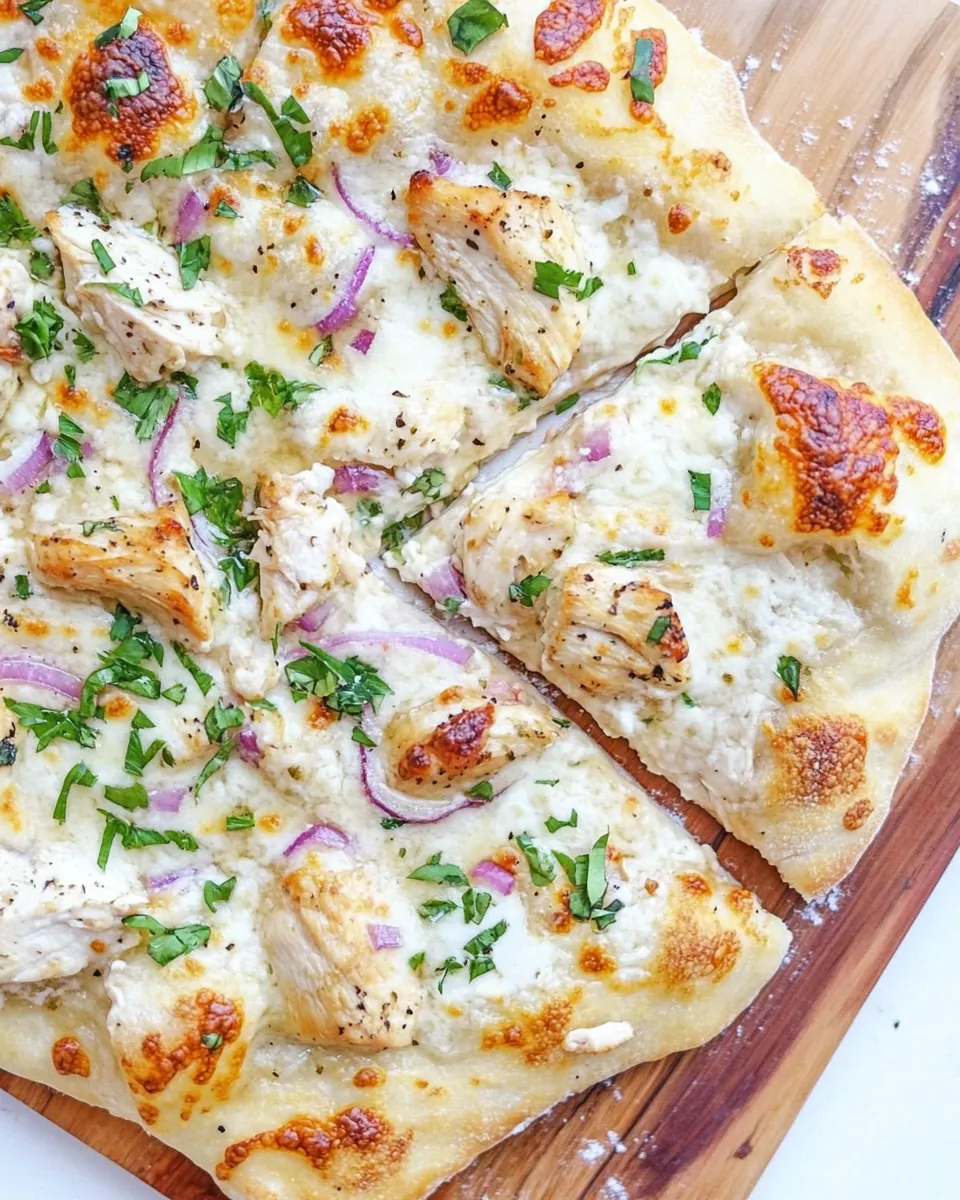 Roasted Garlic Chicken White Sauce Pizza