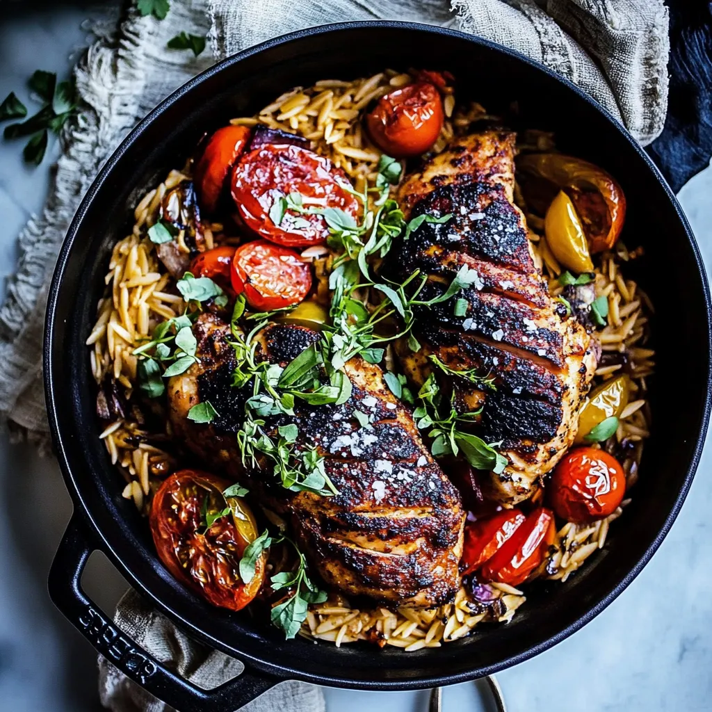 One Pot Greek Oregano Chicken and Orzo with Tomatoes