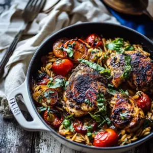One Pot Greek Oregano Chicken and Orzo with Tomatoes