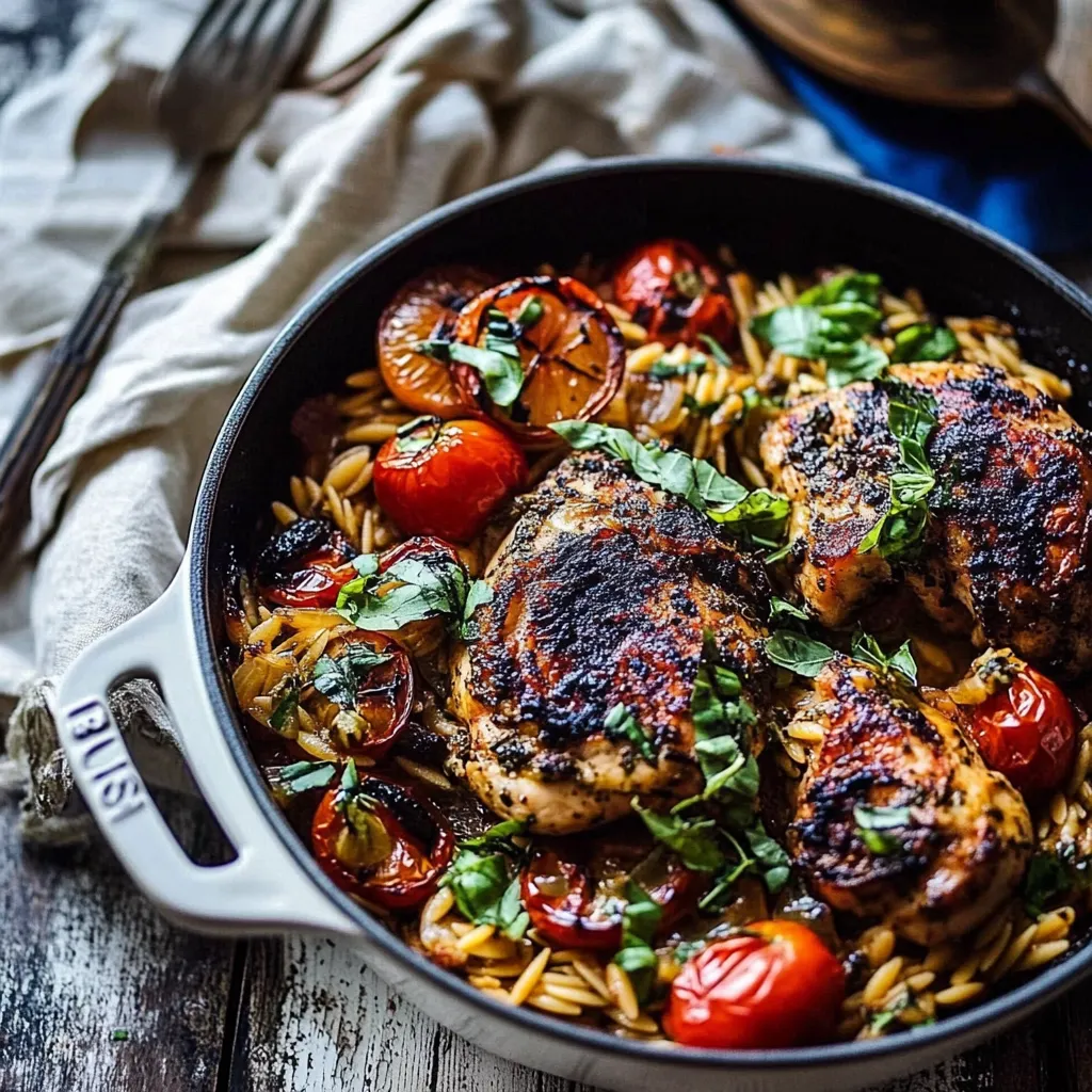 One Pot Greek Oregano Chicken and Orzo with Tomatoes