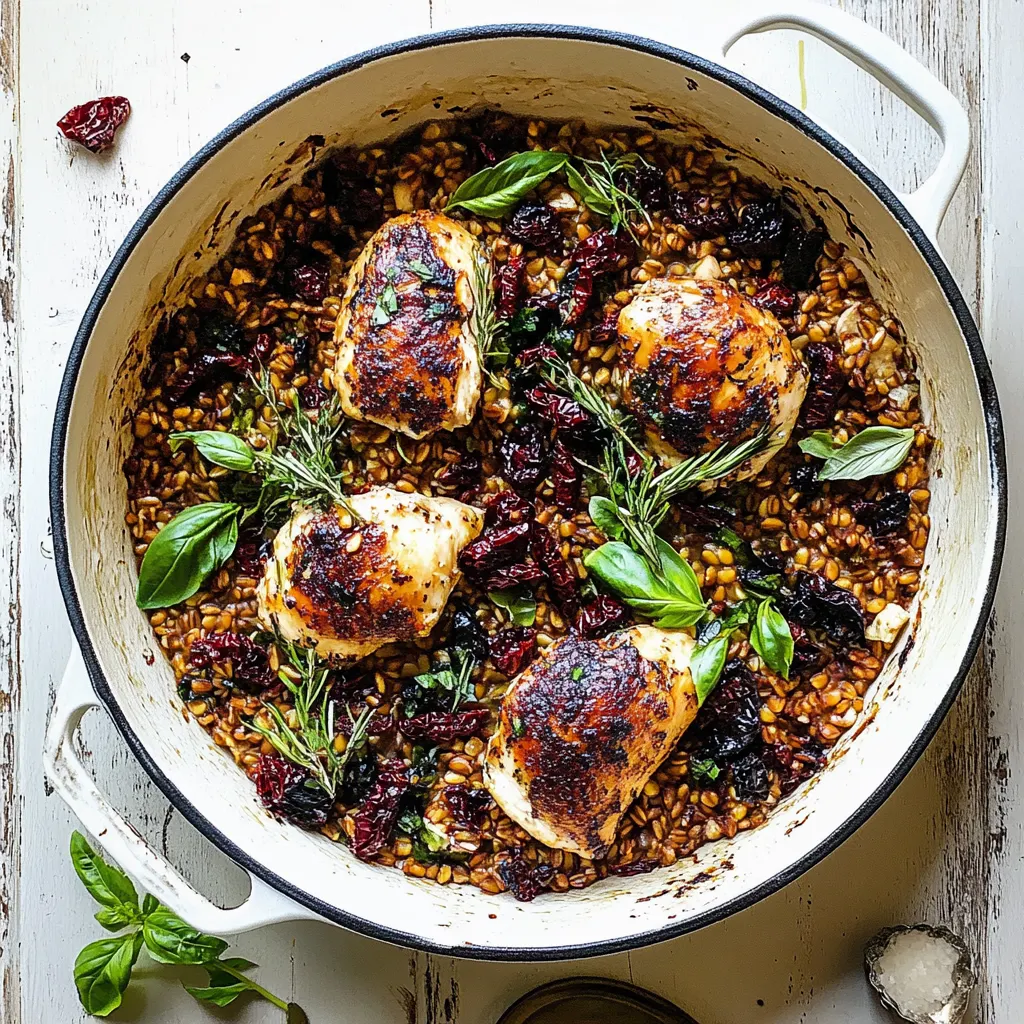 One Skillet Greek Sun-Dried Tomato Chicken and Farro