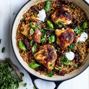 One Skillet Greek Sun-Dried Tomato Chicken and Farro