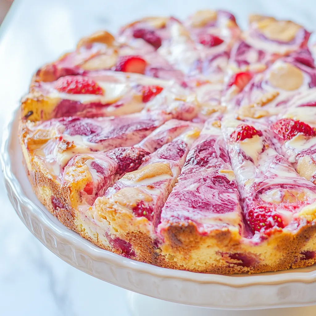 Peanut Butter Swirled Strawberry Cake