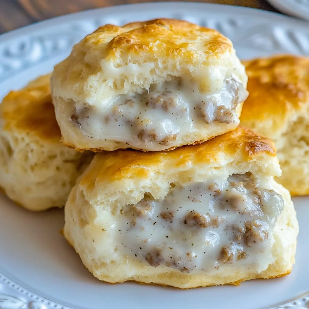 Sausage Gravy Stuffed Biscuits